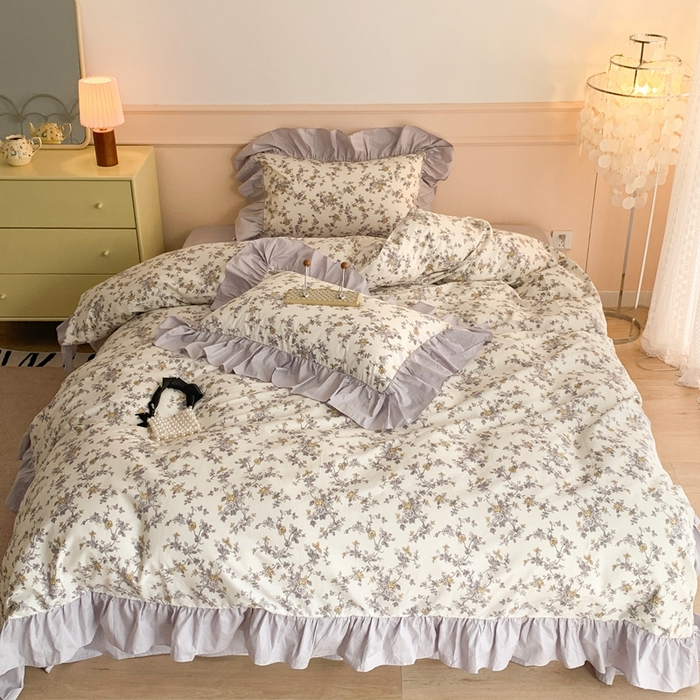 91家纺网 家纺一手货源 找家纺 昔可家纺 2023新款韩式大花边全棉四件套 南枝玫瑰