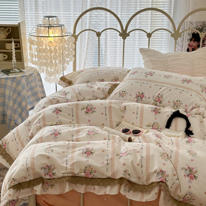 91家纺网 家纺一手货源 找家纺 昔可家纺 2023新款双层蕾丝花边款四件套 复古蕾丝花