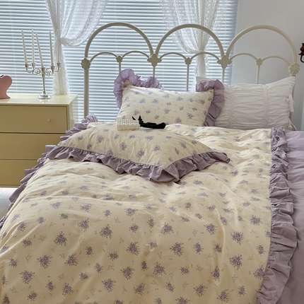 91家纺网 家纺一手货源 找家纺 （总）昔可家纺 2023新款拼接花边款全棉四件套