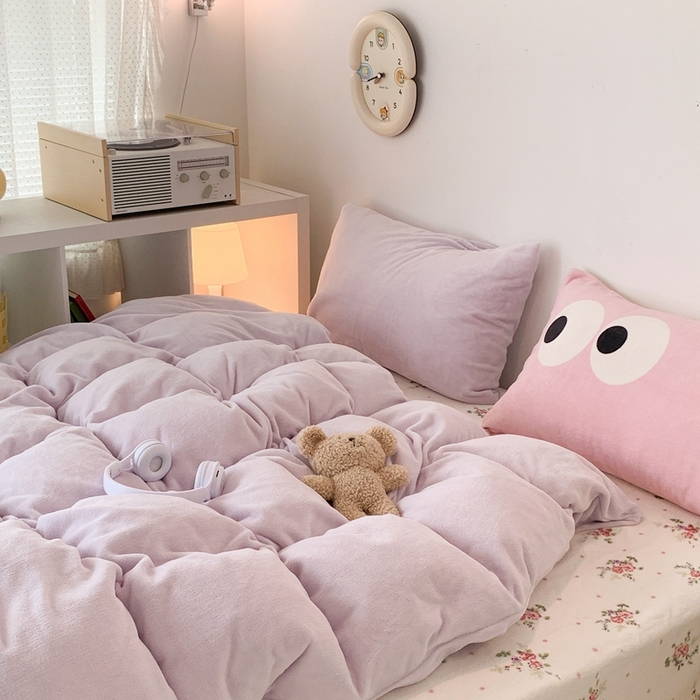 91家纺网 家纺一手货源 找家纺 昔可家纺 2023新款混搭牛奶绒四件套 奶酥紫