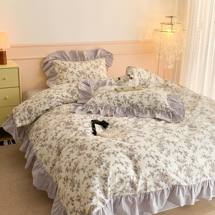 91家纺网 家纺一手货源 找家纺 昔可家纺 2023新款韩式大花边全棉四件套 南枝玫瑰