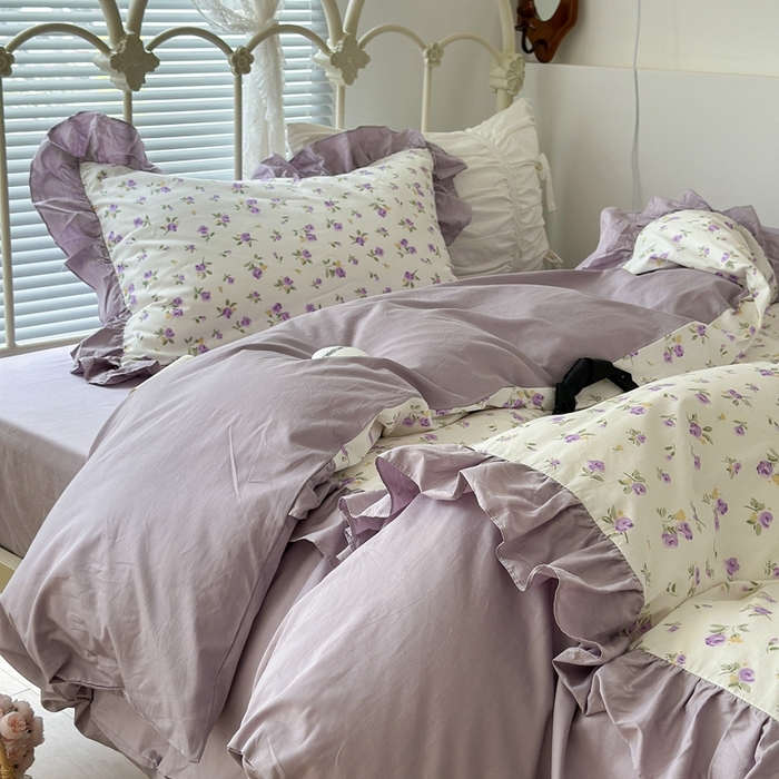 91家纺网 家纺一手货源 找家纺 昔可家纺 2023新款拼接花边款全棉四件套 秋野信子