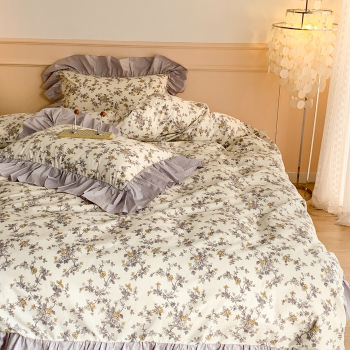 91家纺网 家纺一手货源 找家纺 昔可家纺 2023新款韩式大花边全棉四件套 南枝玫瑰