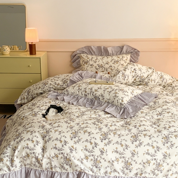 91家纺网 家纺一手货源 找家纺 昔可家纺 2023新款韩式大花边全棉四件套 南枝玫瑰