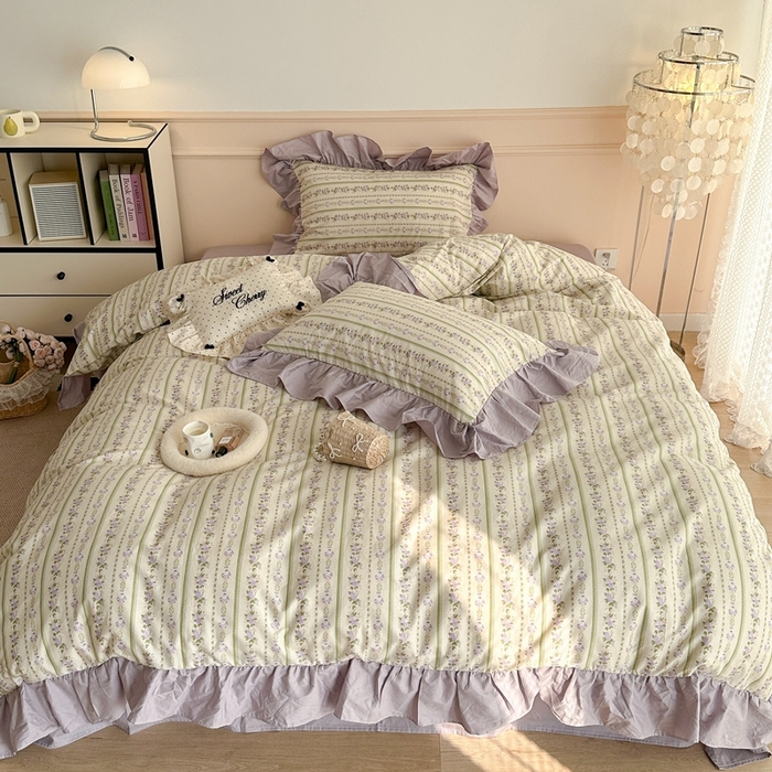 91家纺网 家纺一手货源 找家纺 昔可家纺 2023新款韩式大花边全棉四件套 浪漫柳花