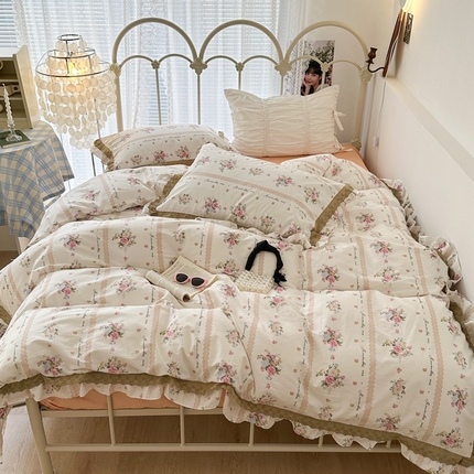 91家纺网 家纺一手货源 找家纺 昔可家纺 2023新款双层蕾丝花边款四件套 复古蕾丝花