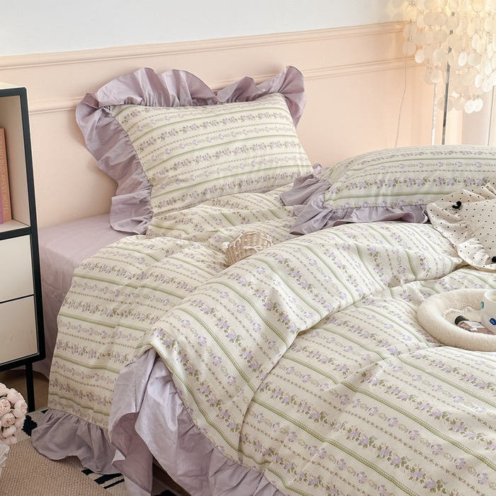 91家纺网 家纺一手货源 找家纺 昔可家纺 2023新款韩式大花边全棉四件套 浪漫柳花