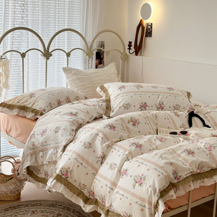 91家纺网 家纺一手货源 找家纺 昔可家纺 2023新款双层蕾丝花边款四件套 复古蕾丝花