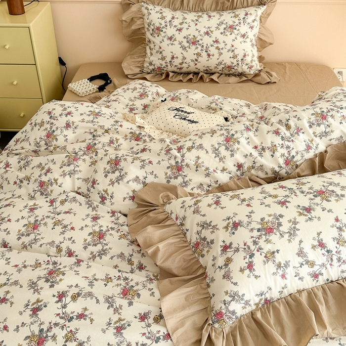 91家纺网 家纺一手货源 找家纺 昔可家纺 2023新款韩式大花边全棉四件套 月半花开