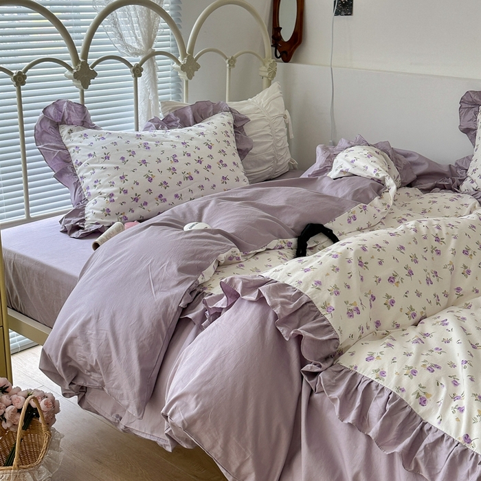 91家纺网 家纺一手货源 找家纺 昔可家纺 2023新款拼接花边款全棉四件套 秋野信子