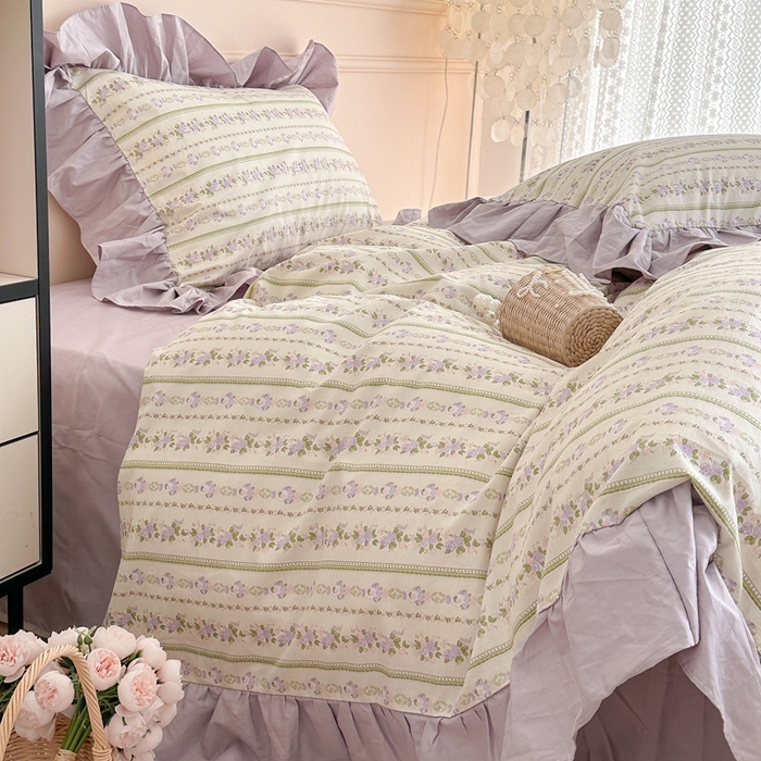 91家纺网 家纺一手货源 找家纺 （总）昔可家纺 2023新款韩式大花边全棉四件套