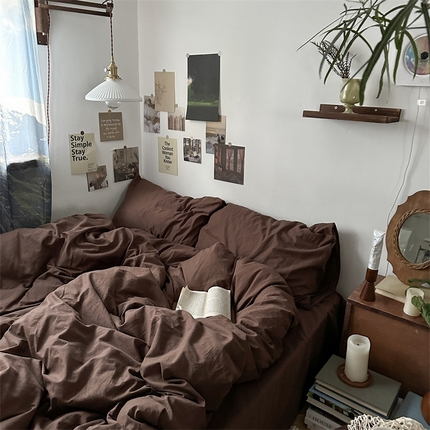 91家纺网 家纺一手货源 找家纺 （总）恋恋三季 2024新款水洗棉混搭深色系黑标版纯色摩卡四件套-风格一