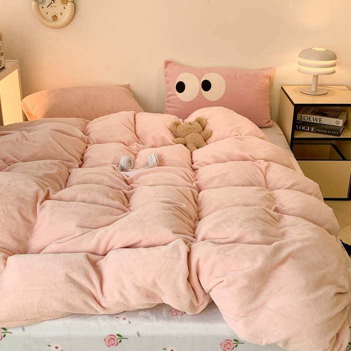 91家纺网 家纺一手货源 找家纺 昔可家纺 2023新款混搭牛奶绒四件套 肉桂粉