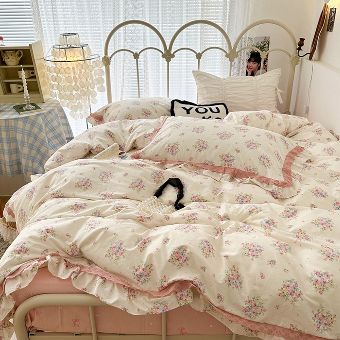 91家纺网 家纺一手货源 找家纺 （总）昔可家纺 2023新款双层蕾丝花边款四件套