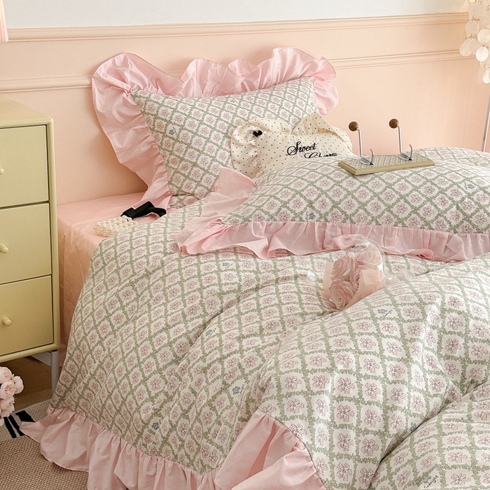 91家纺网 家纺一手货源 找家纺 昔可家纺 2023新款韩式大花边全棉四件套 樱花可可