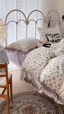 91家纺网 家纺一手货源 找家纺 昔可家纺 2023新款双层蕾丝花边款四件套 紫色小玫瑰