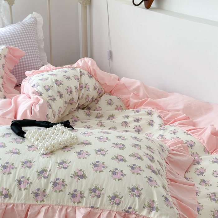 91家纺网 家纺一手货源 找家纺 （总）昔可家纺 2023新款拼接花边款全棉四件套