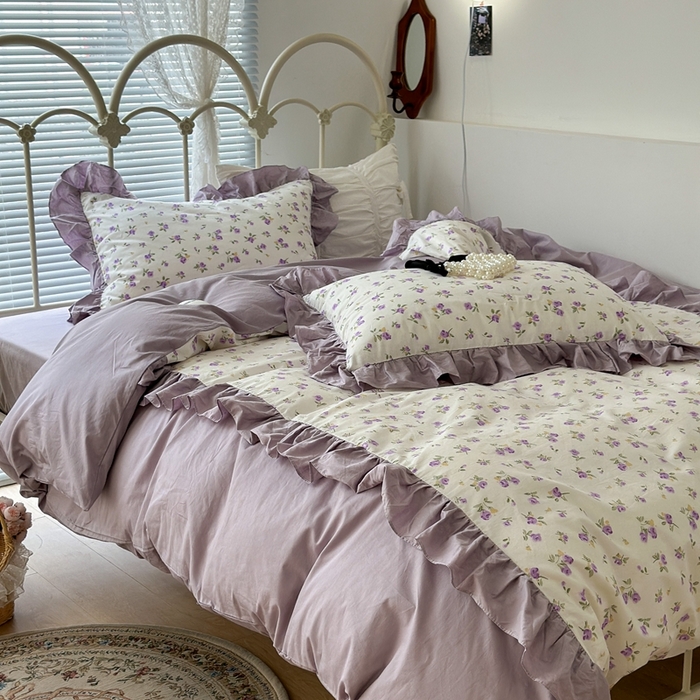 91家纺网 家纺一手货源 找家纺 昔可家纺 2023新款拼接花边款全棉四件套 秋野信子