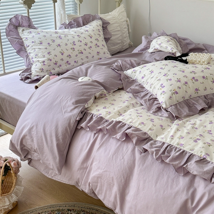 91家纺网 家纺一手货源 找家纺 昔可家纺 2023新款拼接花边款全棉四件套 秋野信子