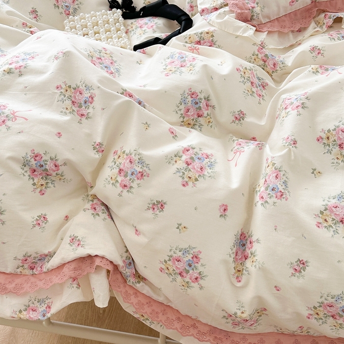 91家纺网 家纺一手货源 找家纺 （总）昔可家纺 2023新款双层蕾丝花边款四件套