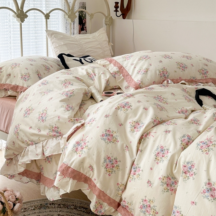 91家纺网 家纺一手货源 找家纺 （总）昔可家纺 2023新款双层蕾丝花边款四件套