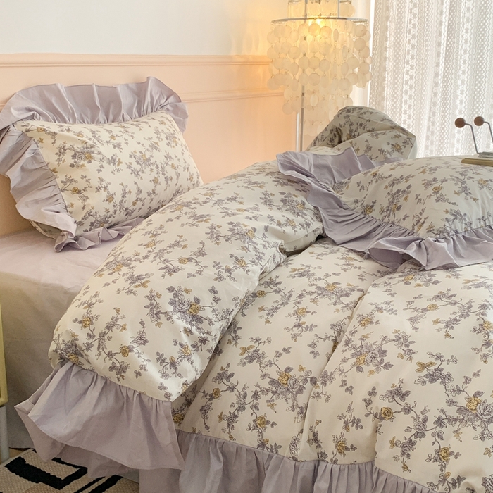 91家纺网 家纺一手货源 找家纺 昔可家纺 2023新款韩式大花边全棉四件套 南枝玫瑰