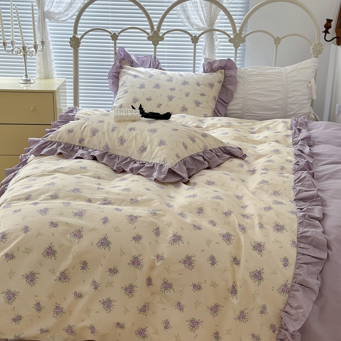 91家纺网 家纺一手货源 找家纺 昔可家纺 2023新款拼接花边款全棉四件套 莫奈花园