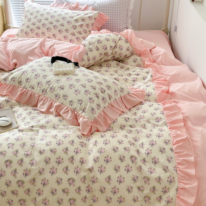 91家纺网 家纺一手货源 找家纺 （总）昔可家纺 2023新款拼接花边款全棉四件套