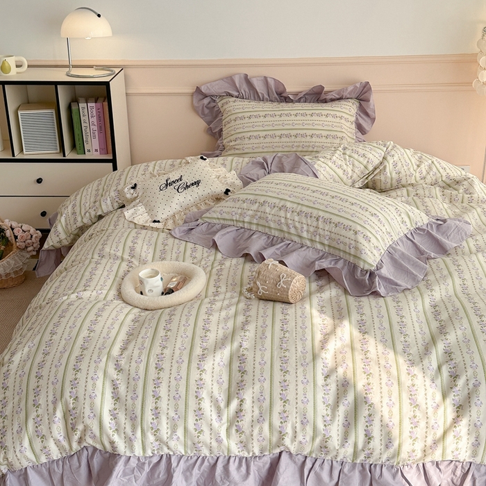 91家纺网 家纺一手货源 找家纺 （总）昔可家纺 2023新款韩式大花边全棉四件套