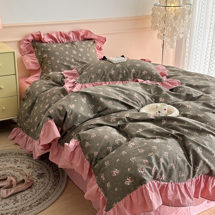 91家纺网 家纺一手货源 找家纺 昔可家纺 2023新款韩式大花边全棉四件套 洛洛花神