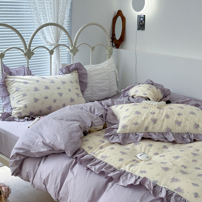 91家纺网 家纺一手货源 找家纺 昔可家纺 2023新款拼接花边款全棉四件套 莫奈花园