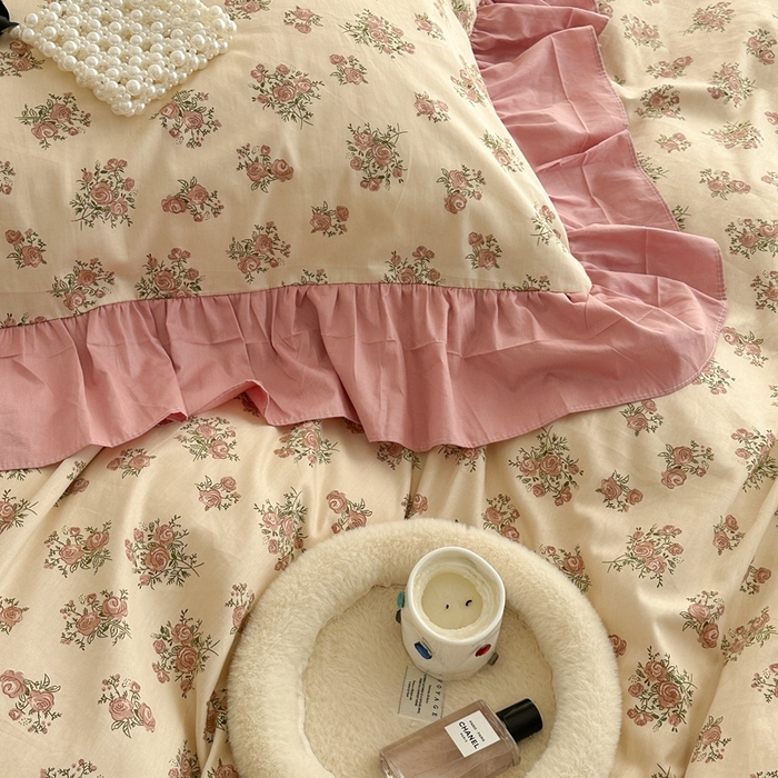 91家纺网 家纺一手货源 找家纺 昔可家纺 2023新款韩式大花边全棉四件套 蔷薇缇露