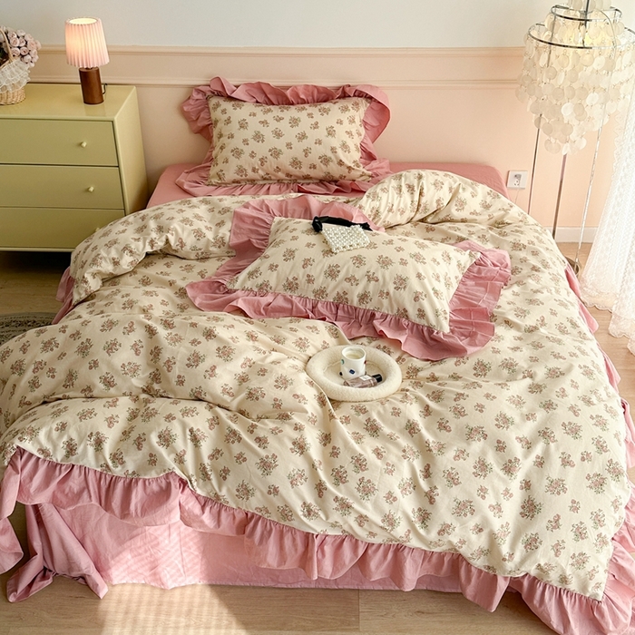 91家纺网 家纺一手货源 找家纺 昔可家纺 2023新款韩式大花边全棉四件套 蔷薇缇露