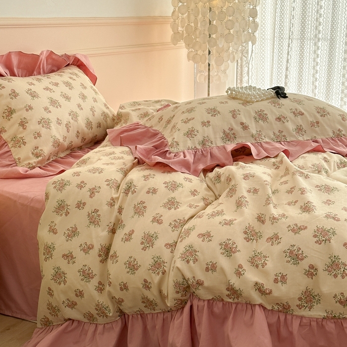 91家纺网 家纺一手货源 找家纺 昔可家纺 2023新款韩式大花边全棉四件套 蔷薇缇露