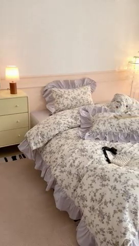 91家纺网 家纺一手货源 找家纺 昔可家纺 2023新款韩式大花边全棉四件套 南枝玫瑰