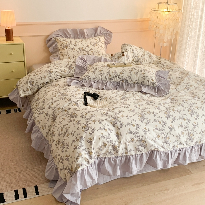 91家纺网 家纺一手货源 找家纺 昔可家纺 2023新款韩式大花边全棉四件套 南枝玫瑰