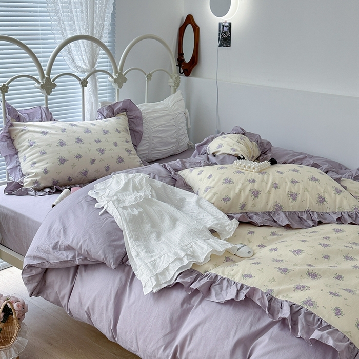 91家纺网 家纺一手货源 找家纺 昔可家纺 2023新款拼接花边款全棉四件套 莫奈花园