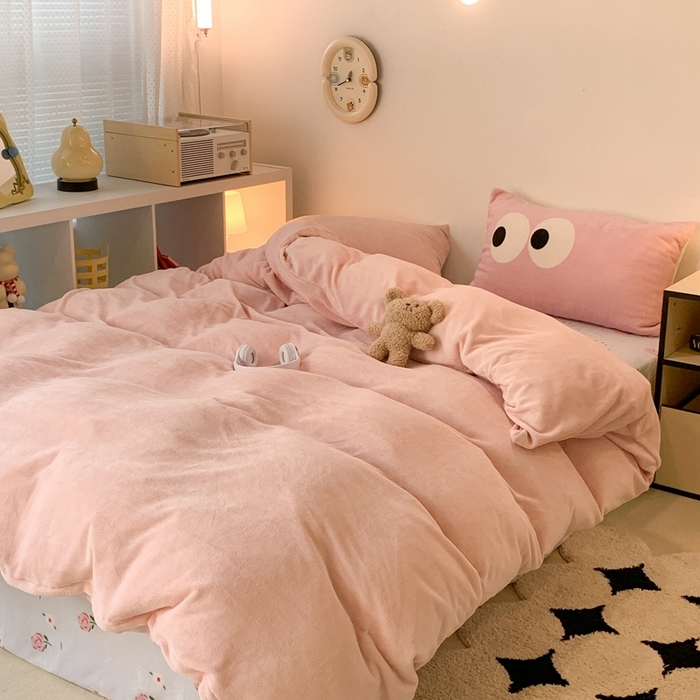 91家纺网 家纺一手货源 找家纺 昔可家纺 2023新款混搭牛奶绒四件套 肉桂粉