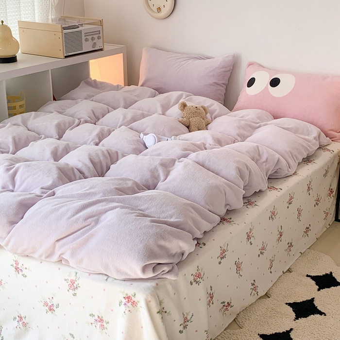 91家纺网 家纺一手货源 找家纺 昔可家纺 2023新款混搭牛奶绒四件套 奶酥紫