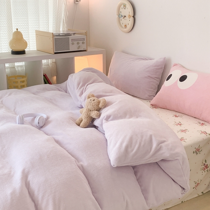 91家纺网 家纺一手货源 找家纺 昔可家纺 2023新款混搭牛奶绒四件套 奶酥紫