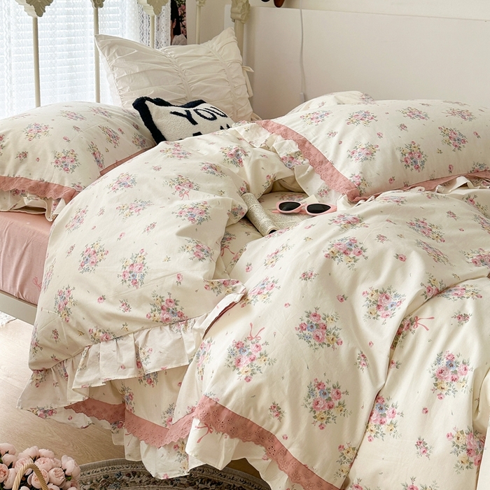 91家纺网 家纺一手货源 找家纺 （总）昔可家纺 2023新款双层蕾丝花边款四件套