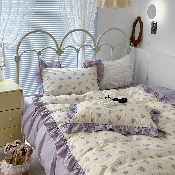 91家纺网 家纺一手货源 找家纺 昔可家纺 2023新款拼接花边款全棉四件套 莫奈花园