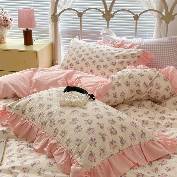 91家纺网 家纺一手货源 找家纺 昔可家纺 2023新款拼接花边款全棉四件套 花神秘境