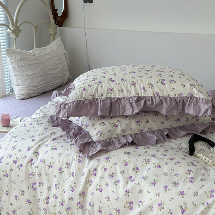 91家纺网 家纺一手货源 找家纺 昔可家纺 2023新款拼接花边款全棉四件套 秋野信子