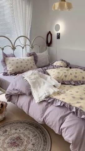 91家纺网 家纺一手货源 找家纺 昔可家纺 2023新款拼接花边款全棉四件套 秋野信子