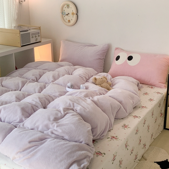 91家纺网 家纺一手货源 找家纺 昔可家纺 2023新款混搭牛奶绒四件套 奶酥紫