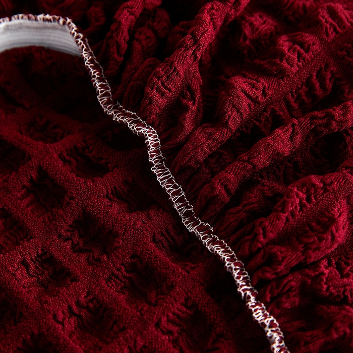 91家纺网 家纺一手货源 找家纺 丝绮鹿 2023新款爆米花弧形椅子套 酒红