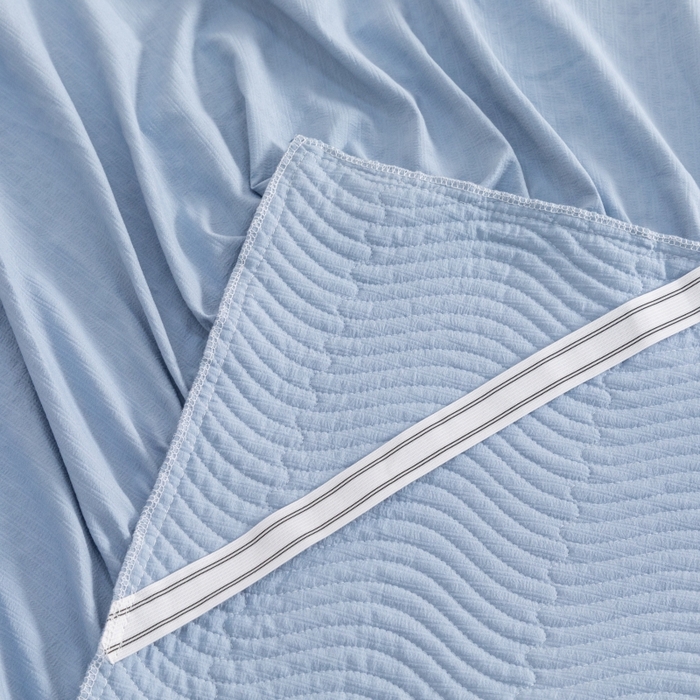 91家纺网 家纺一手货源 找家纺 紫碧螺 2023新款水洗棉麻韩版印花绗缝双面床裙 床裙-蓝