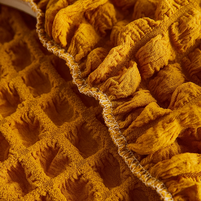 91家纺网 家纺一手货源 找家纺 丝绮鹿 2023新款爆米花弧形椅子套 姜黄