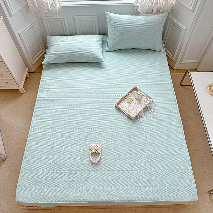 91家纺网 家纺一手货源 找家纺 紫碧螺家纺 2023新款暗提花水洗棉麻绗绣款双面印花床笠 床笠-绿 